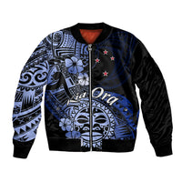 Aotearoa Kia Ora New Zealand Ta Moko Blue Version Bomber Jacket LT01 Unisex Blue - Polynesian Pride