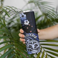Aotearoa Kia Ora New Zealand Ta Moko Blue Version Skinny Tumbler LT01 - Polynesian Pride