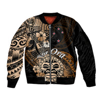 Aotearoa Kia Ora New Zealand Ta Moko Gold Version Sleeve Zip Bomber Jacket LT01 Unisex Gold - Polynesian Pride
