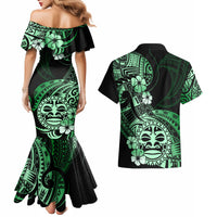Aotearoa Kia Ora New Zealand Ta Moko Green Version Couples Matching Mermaid Dress and Hawaiian Shirt LT01 - Polynesian Pride