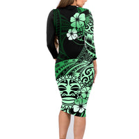 Aotearoa Kia Ora New Zealand Ta Moko Green Version Family Matching Long Sleeve Bodycon Dress and Hawaiian Shirt LT01 - Polynesian Pride