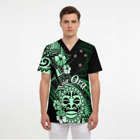 Aotearoa Kia Ora New Zealand Ta Moko Green Version Scrub Top - Polynesian Pride