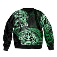 Aotearoa Kia Ora New Zealand Ta Moko Green Version Sleeve Zip Bomber Jacket LT01 - Polynesian Pride