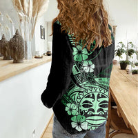 Aotearoa Kia Ora New Zealand Ta Moko Green Version Women Casual Shirt LT01 - Polynesian Pride