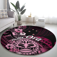 Aotearoa Kia Ora New Zealand Ta Moko Pink Version Round Carpet LT01 - Polynesian Pride