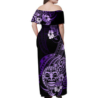 Aotearoa Kia Ora New Zealand Ta Moko Purple Version Family Matching Off Shoulder Maxi Dress and Hawaiian Shirt LT01 - Polynesian Pride