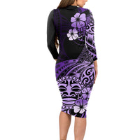 Aotearoa Kia Ora New Zealand Ta Moko Purple Version Long Sleeve Bodycon Dress LT01 - Polynesian Pride