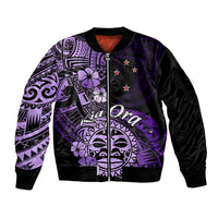 Aotearoa Kia Ora New Zealand Ta Moko Purple Version Sleeve Zip Bomber Jacket LT01 Unisex Purple - Polynesian Pride