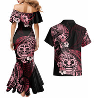 Aotearoa Kia Ora New Zealand Ta Moko Red Version Couples Matching Mermaid Dress and Hawaiian Shirt LT01 - Polynesian Pride