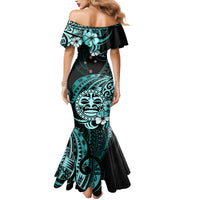 Aotearoa Kia Ora New Zealand Ta Moko Turquoise Version Family Matching Mermaid Dress and Hawaiian Shirt LT01 - Polynesian Pride