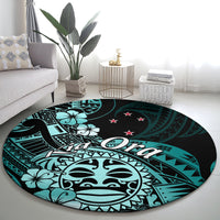Aotearoa Kia Ora New Zealand Ta Moko Turquoise Version Round Carpet LT01 - Polynesian Pride