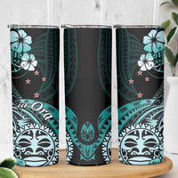 Aotearoa Kia Ora New Zealand Ta Moko Turquoise Version Skinny Tumbler