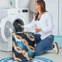 Puakenikeni Maile Lei Laundry Basket Frangipani Blue Tropical Leaves