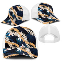 Puakenikeni Maile Lei Baseball Net Cap Frangipani Blue Tropical Leaves LT01 - Polynesian Pride