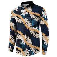 Puakenikeni Maile Lei Button Sweatshirt Frangipani Blue Tropical Leaves