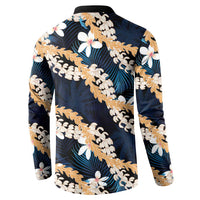 Puakenikeni Maile Lei Button Sweatshirt Frangipani Blue Tropical Leaves