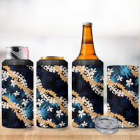 Puakenikeni Maile Lei 4 in 1 Can Cooler Tumbler Frangipani Blue Tropical Leaves LT01 - Polynesian Pride