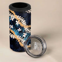 Puakenikeni Maile Lei 4 in 1 Can Cooler Tumbler Frangipani Blue Tropical Leaves LT01 - Polynesian Pride