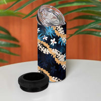 Puakenikeni Maile Lei 4 in 1 Can Cooler Tumbler Frangipani Blue Tropical Leaves LT01 - Polynesian Pride