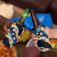 Puakenikeni Maile Lei 4 in 1 Can Cooler Tumbler Frangipani Blue Tropical Leaves LT01 - Polynesian Pride