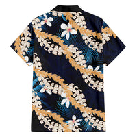 Puakenikeni Maile Lei Hawaiian Shirt Frangipani Blue Tropical Leaves