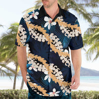 Puakenikeni Maile Lei Hawaiian Shirt Frangipani Blue Tropical Leaves