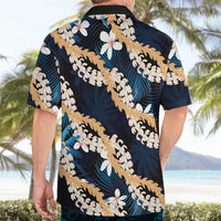 Puakenikeni Maile Lei Hawaiian Shirt Frangipani Blue Tropical Leaves