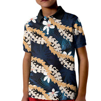 Puakenikeni Maile Lei Kid Polo Shirt Frangipani Blue Tropical Leaves LT01 Kid Blue - Polynesian Pride