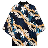 Puakenikeni Maile Lei Kimono Frangipani Blue Tropical Leaves