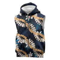 Puakenikeni Maile Lei Sleeveless Zip Hoodie Frangipani Blue Tropical Leaves LT01 Blue - Polynesian Pride