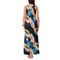 Puakenikeni Maile Lei Tank Maxi Dress Frangipani Blue Tropical Leaves LT01 - Polynesian Pride