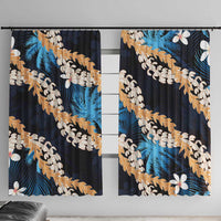 Puakenikeni Maile Lei Window Curtain Frangipani Blue Tropical Leaves