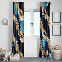 Puakenikeni Maile Lei Window Curtain Frangipani Blue Tropical Leaves