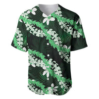 Puakenikeni Maile Lei Baseball Jersey Frangipani Green Tropical Leaves