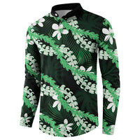Puakenikeni Maile Lei Button Sweatshirt Frangipani Green Tropical Leaves