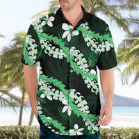 Puakenikeni Maile Lei Hawaiian Shirt Frangipani Green Tropical Leaves