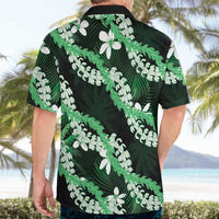 Puakenikeni Maile Lei Hawaiian Shirt Frangipani Green Tropical Leaves