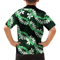Puakenikeni Maile Lei Hawaiian Shirt Frangipani Green Tropical Leaves