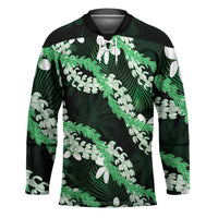 Puakenikeni Maile Lei Hockey Jersey Frangipani Green Tropical Leaves LT01 Unisex Green - Polynesian Pride