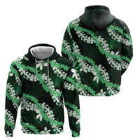 Puakenikeni Maile Lei Hoodie Frangipani Green Tropical Leaves