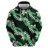 Puakenikeni Maile Lei Hoodie Frangipani Green Tropical Leaves