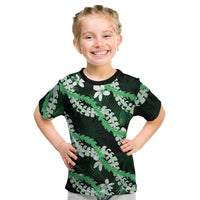 Puakenikeni Maile Lei Kid T Shirt Frangipani Green Tropical Leaves LT01 Green - Polynesian Pride