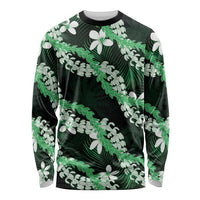 Puakenikeni Maile Lei Long Sleeve Shirt Frangipani Green Tropical Leaves LT01 Unisex Green - Polynesian Pride