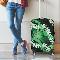 Puakenikeni Maile Lei Luggage Cover Frangipani Green Tropical Leaves