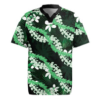 Puakenikeni Maile Lei Rugby Jersey Frangipani Green Tropical Leaves