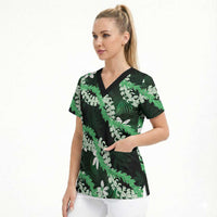 Puakenikeni Maile Lei Scrub Top Frangipani Green Tropical Leaves