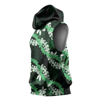 Puakenikeni Maile Lei Sleeveless Hoodie Frangipani Green Tropical Leaves LT01 - Polynesian Pride