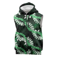 Puakenikeni Maile Lei Sleeveless Zip Hoodie Frangipani Green Tropical Leaves LT01 Green - Polynesian Pride