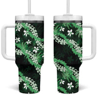 Puakenikeni Maile Lei Tumbler With Handle Frangipani Green Tropical Leaves
