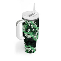 Puakenikeni Maile Lei Tumbler With Handle Frangipani Green Tropical Leaves